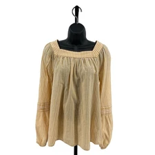 LC Lauren Conrad Peasant Top Women's M Yellow White Striped Long Balloon Sleeves