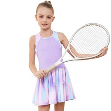 Girls Tennis Golf Dress Sleeveless Athletic Pleated Outfits Sets with Shorts ...