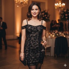 BCX Black Floral Velvet Bodycon Dress Off The Shoulder Ruched For Special Event