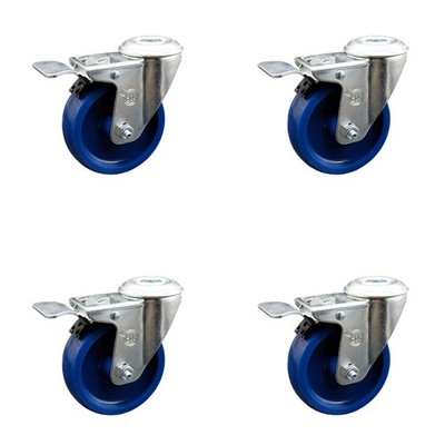 4 Inch Solid Polyurethane Swivel Bolt Hole Caster Set with Total Lock Brake SCC