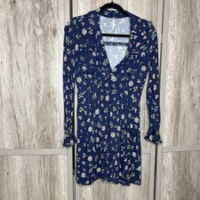 Free People Mini Dress Womens Size S Floral Print Deep V Neckline Lace Stretch
