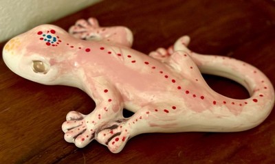 Whimsical Pink Climbing Gecko Lizard Hand Painted Tropical Mexico Beach Pets