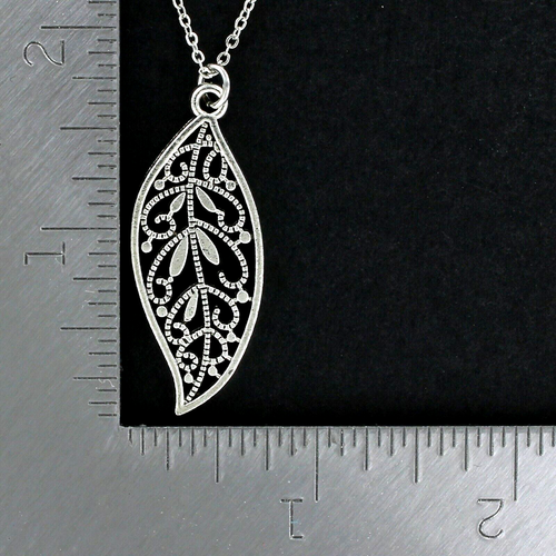 FILIGRANE BLATT Halskette - Zinn Charm großer Anhänger Baumrolle offen an Kette - Bild 3 von 4