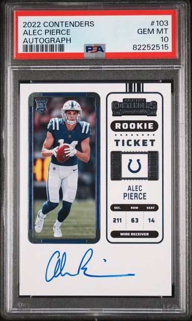ALEC PIERCE 2022 PANINI CONTENDERS ROOKIE TICKET ON CARD AUTO RC #103 PSA 10 GEM