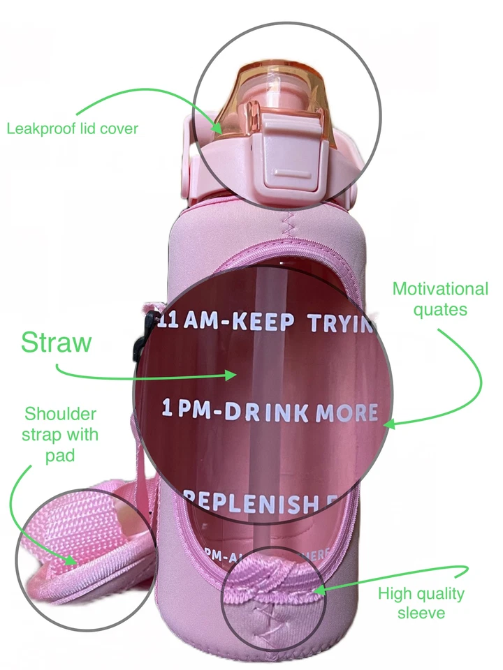 Half Gallon 64 OZ Motivational Water Bottle with Straw Time Marker BPA Free - Image 4 of 4