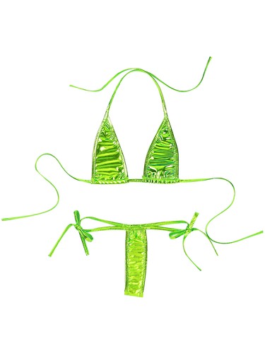 Women Lingerie Shiny Set Clubwear Bra Unlined Thong Cropped Swimwear Non-Padded - Picture 100 of 109