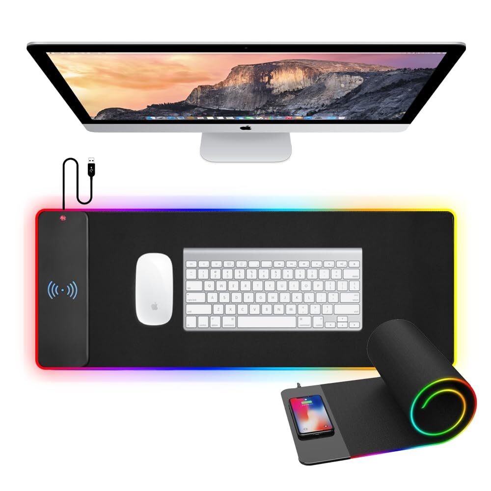 Large RGB Gaming Mouse Pad with 15W Wireless Charging and 10 Light Modes-image