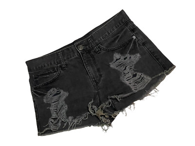 Express Jeans Womens Size 4 Distressed Destroyed Jean Booty Shorts Black