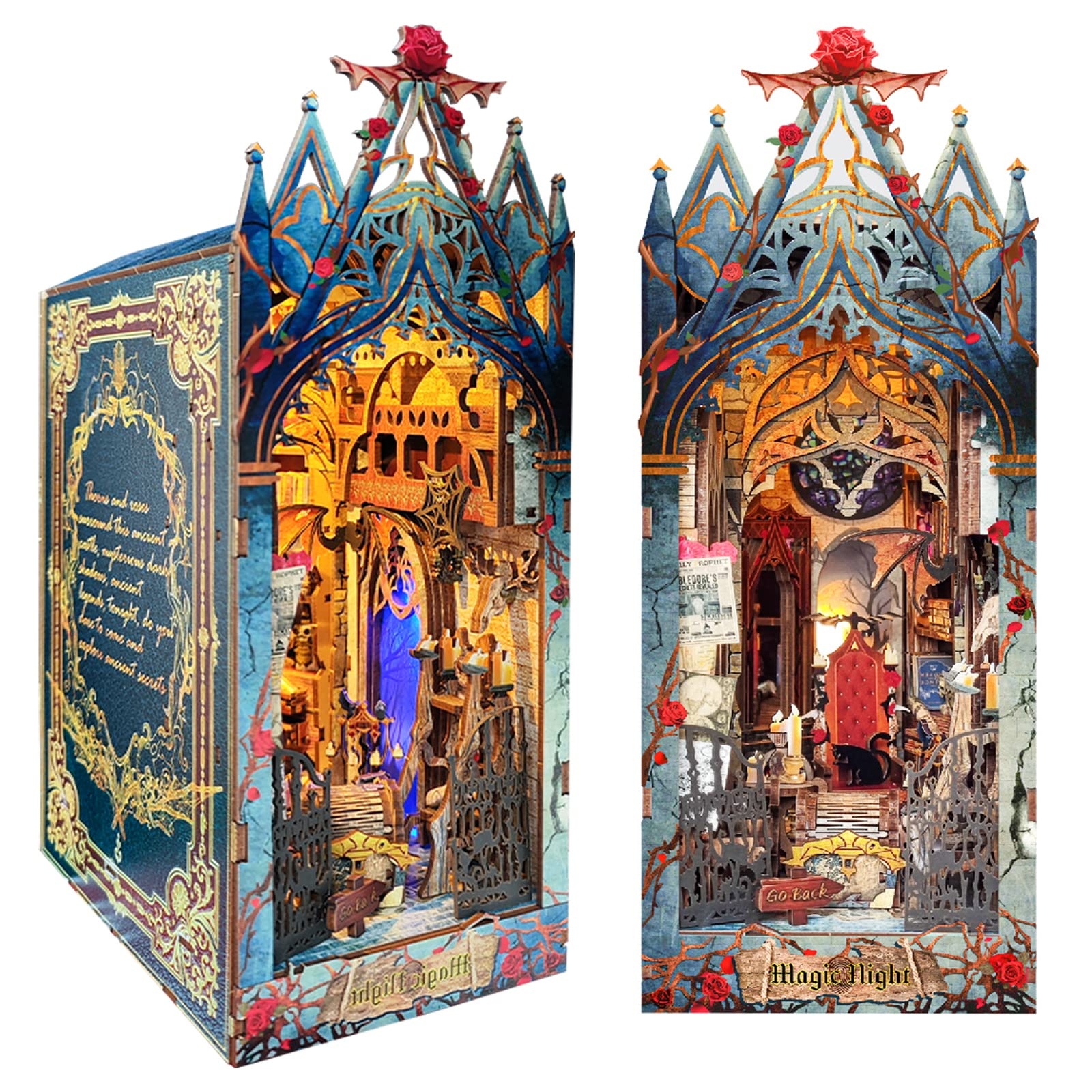 Spilay DIY Dollhouse Miniature Book Nook Assemble Kit3D Wooden Puzzle Bookshe...