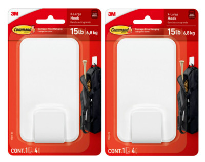 Command 15 lb XL Heavyweight Hook, White, 2 Wall Hook, Hang Dorm Decorations