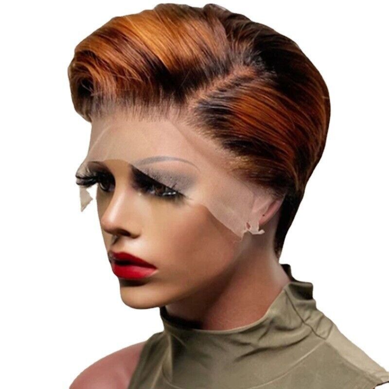 Short Bob Pixie Wig Cut Wig Womens African Ombre Short Straight Natural Hair 6''