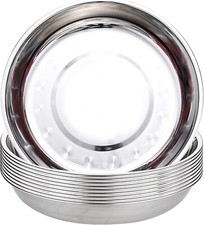 10 Pack Stainless Steel round Plates 9 Inch Dinner Plate Metal Dinnerware Set R