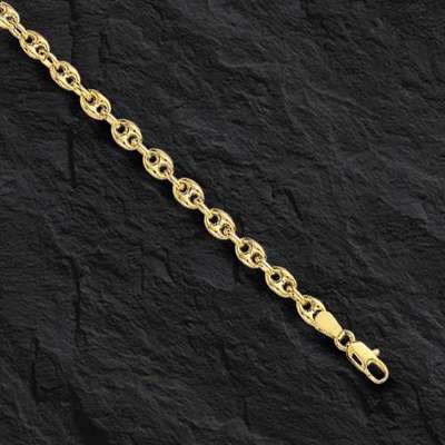 14k Yellow Gold Mariner Link Chain Bracelet For Men - 4.7mm Width, 10 Inch Length