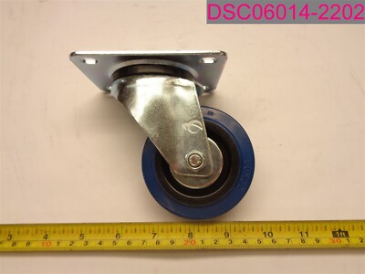 Penn-Elcom 80x32 Blue Swivel Plate Castor. 3''x1'' Wheel. 4-1/2'' Tall. 4''x3'' Plate