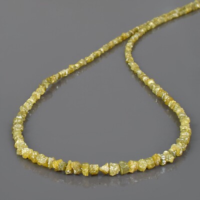 Natural Rough Yellow Diamond Beads Nuggets Chain 18'' Strand Handmade Necklace 