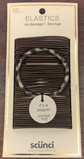 Scunci  No Damage fine hair Elastics with Bonus Ring Holder brown - 50pk