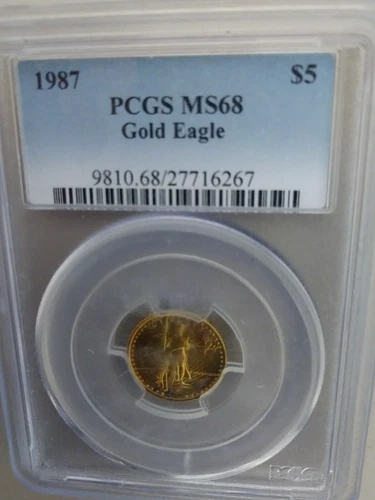 1987 $5 GOLD AMERICAN EAGLE PCGS MS-68 BEAUTIFUL COIN .