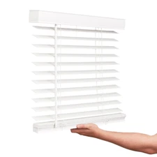 LOTUS & WINDOWARE Cordless Faux Wood Blinds, Smooth, Snow White, 2 Inch Horiz...