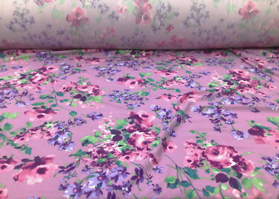 Printed Liverpool Textured Fabric Stretch Lavender Purple Pink Green Floral 1N12