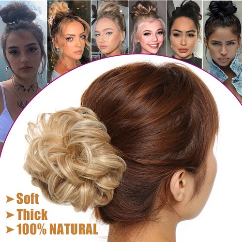 Curly Messy Bun Hair Piece Scrunchie Updo Cover Hair Extensions Thick Hairpiece - Picture 2 of 36