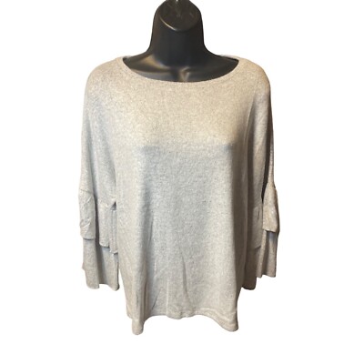 Cupio NWT Soft Gray Long Ruffle Tiered Sleeve Top Sz L