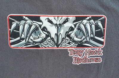 90s Tony Hawk Birdhouse Tシャツ フェードブラック XL VTG 90s TONY HAWK BIRDHOUSE T SHIRT MEDIUM USA SKATEBOARDS GRAY