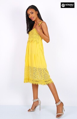 Vestito Midi Copricostume Donna con Pizzo 100% Cotone Woman Dress