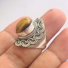 Tiger Eye 925 Sterling Silver Handmade Dainty Ring Size 7 For Gift