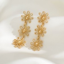 Gold Flower Dangle Earrings