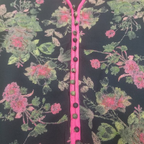 NEERU KUMAR women's floral tunic black and pink sz S buttons v neck tunic Dress - Picture 7 of 12