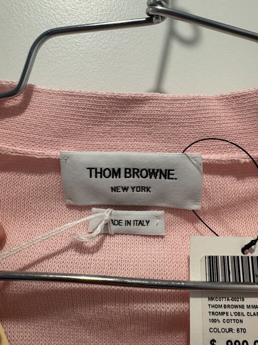 THOM BROWNE TROMPE L'OEIL ARM STRIPE CARDIGAN SIZE 3 PASTEL PINK NWT - Picture 4 of 11