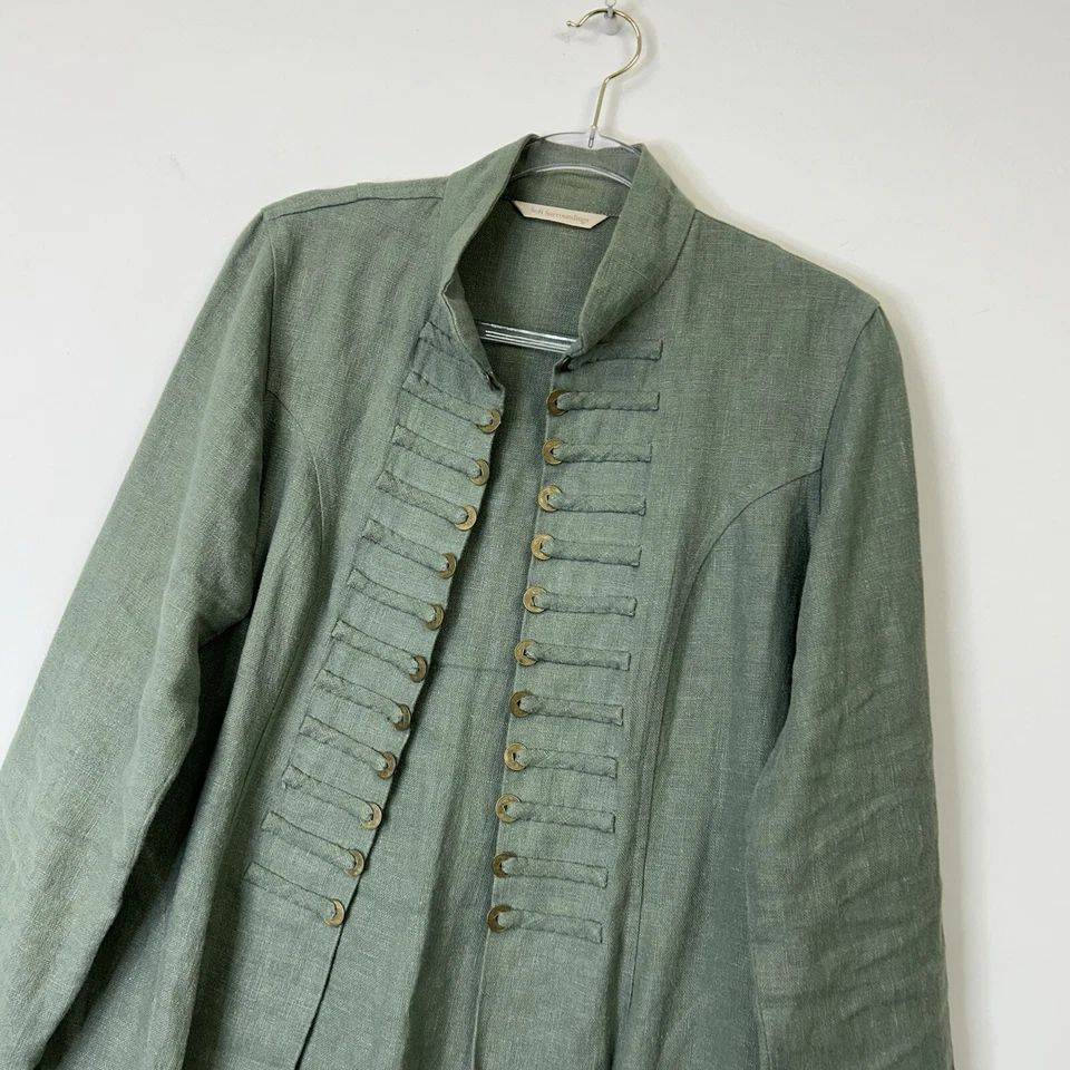 Soft Surroundings Green Military Jacket Womens Size Small Open Front Longline - Image 3 of 4