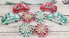 Pink Blue Gold Cars Stars Snowflakes Ornaments Christmas Glitter Tree 8 Pc NEW