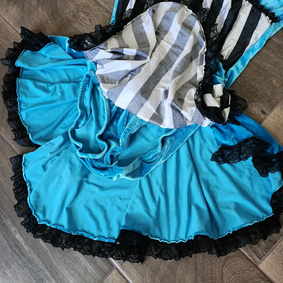 Azul Terciopelo Rayas BLASIA Disfraz de Baile Sexy PIRATA Muchacha Mameluco Body Mujer M Foto 4 de 4