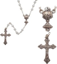 Wowser Pure Grace First Communion Rosary, White Square Rosary Beads for Girls