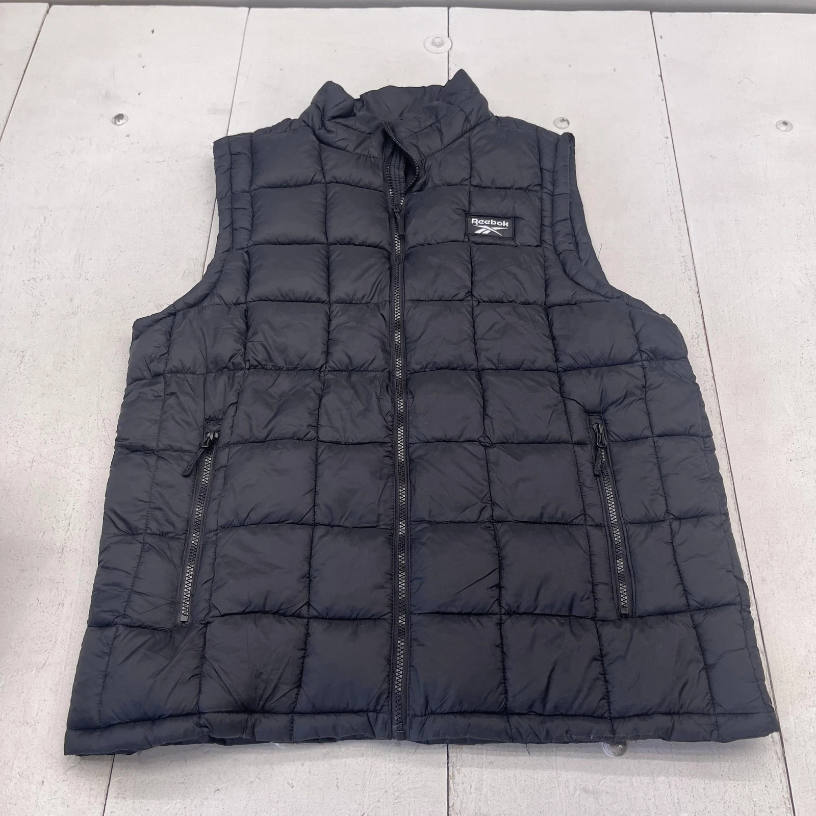 Reebok Vest Mens XL Black Quilted Down Puffer Full Zip Insulated Lightweight