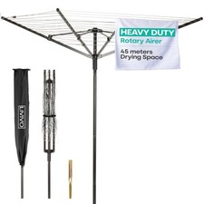 LIVIVO 4 Arm Rotary Washing Line 45m Outdoor Clothes Airer with Cover Spike