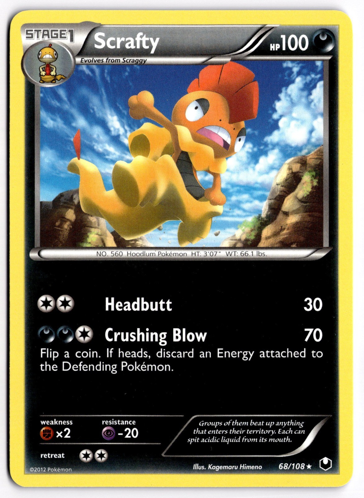Pokemon TCG Scrafty 68/108 Dark Explorers Rare NM