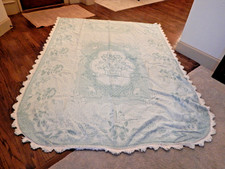 VTG Bates Abigail Adams Blue & White Matelassé Twin Bedspread  Fringe