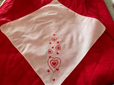 Vintage Hankie, New, Ladies Hankie, Red Hearts For Valentines Day, Embroidered.