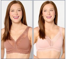 Maya J Women's Plus Sz Bra 2X Breezies Lace Soft Support Wirefree Pink A634606