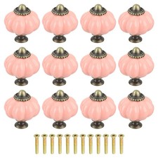 12pcs Pink Pumpkin Knobs Vintage Drawer Pulls with 12 Screws Ceramic