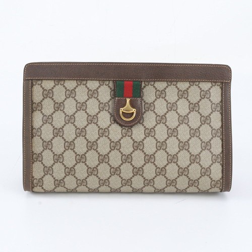 GUCCI Vintage Sherry Linge GG Clutch Hand Bag Beige PVC Used Women From Japan