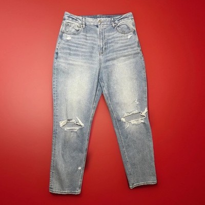 American Eagle Mom Jeans Womens Sz 14 High Rise Distressed Stretch Denim Pants