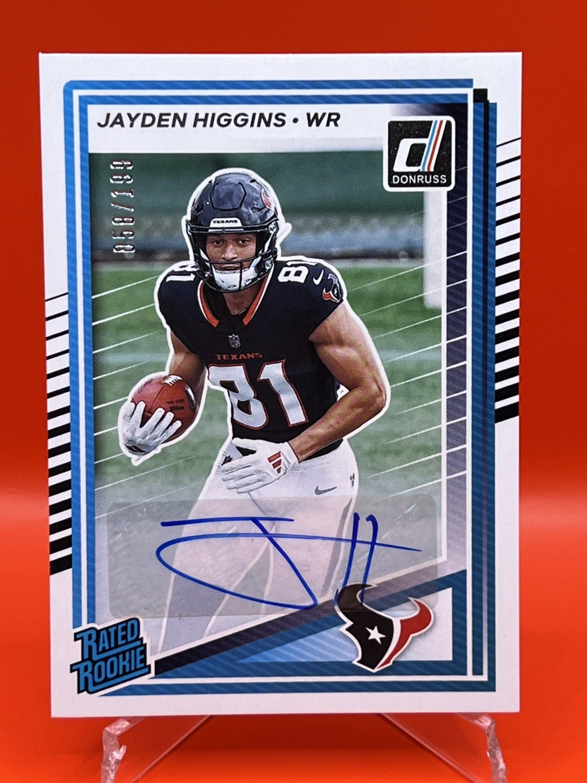 2025 Donruss Jayden Higgins Rated Rookie Autograph #'d 58/199 SP Houston Texans