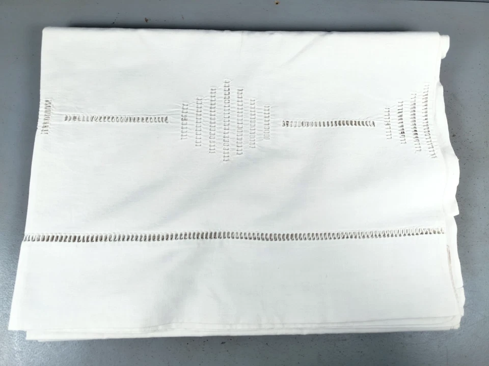 Lot 5 DRAPS PLATS Linge de Maison Blanc Coton LIN Ancien Parure de LIT Ajouré R5 - Photo 4/4