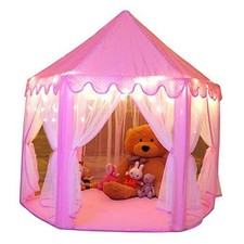 Princess Tent Girls Large Playhouse Kids 01 Pink Tent with Little Star Lights