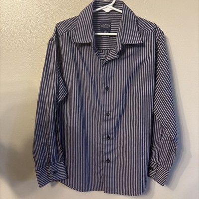 Arrow Boys Button Down Dress Shirt Size 8 S Purple/grey Striped Long Sleeve