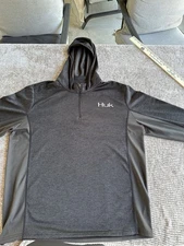 Huk Fishing Men's Extra Large Hooded 1/4 Zipper Long Sleeve Pullover Black