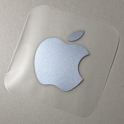 Metallic Light Blue Apple Logo Sticker Decal, Clear, Universal